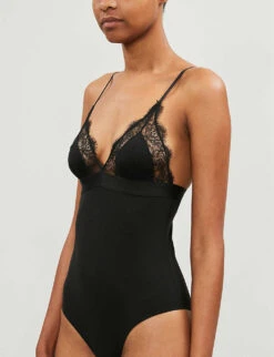 Love Stories Doris Lace-trim Stretch-jersey Body -Women Clothing Store 109 3004734 L003206900 BLACK ALT03