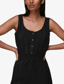 Whistles Quinn Sleeveless V-neck Woven Jumpsuit -Women Clothing Store R00684011 BLACK ALT04