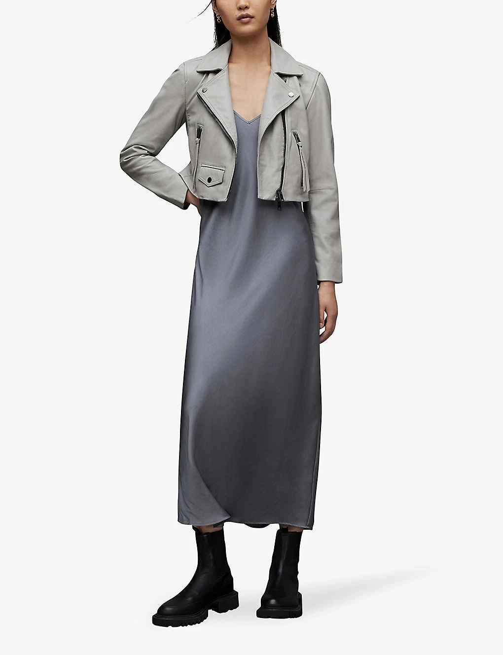 AllSaints Elora Cropped Leather Biker Jacket 2 AllSaints Elora Cropped Leather Biker Jacket - Image 2