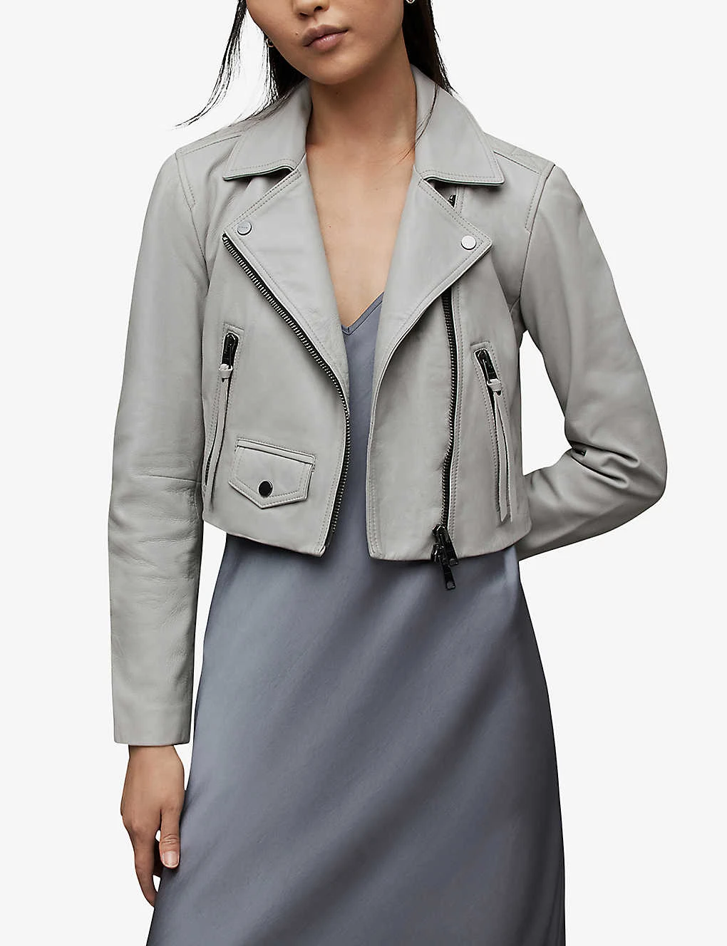 AllSaints Elora Cropped Leather Biker Jacket 3 AllSaints Elora Cropped Leather Biker Jacket - Image 3