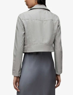 AllSaints Elora Cropped Leather Biker Jacket 8 AllSaints Elora Cropped Leather Biker Jacket -Women Clothing Store R03672231 PALEGREY ALT03