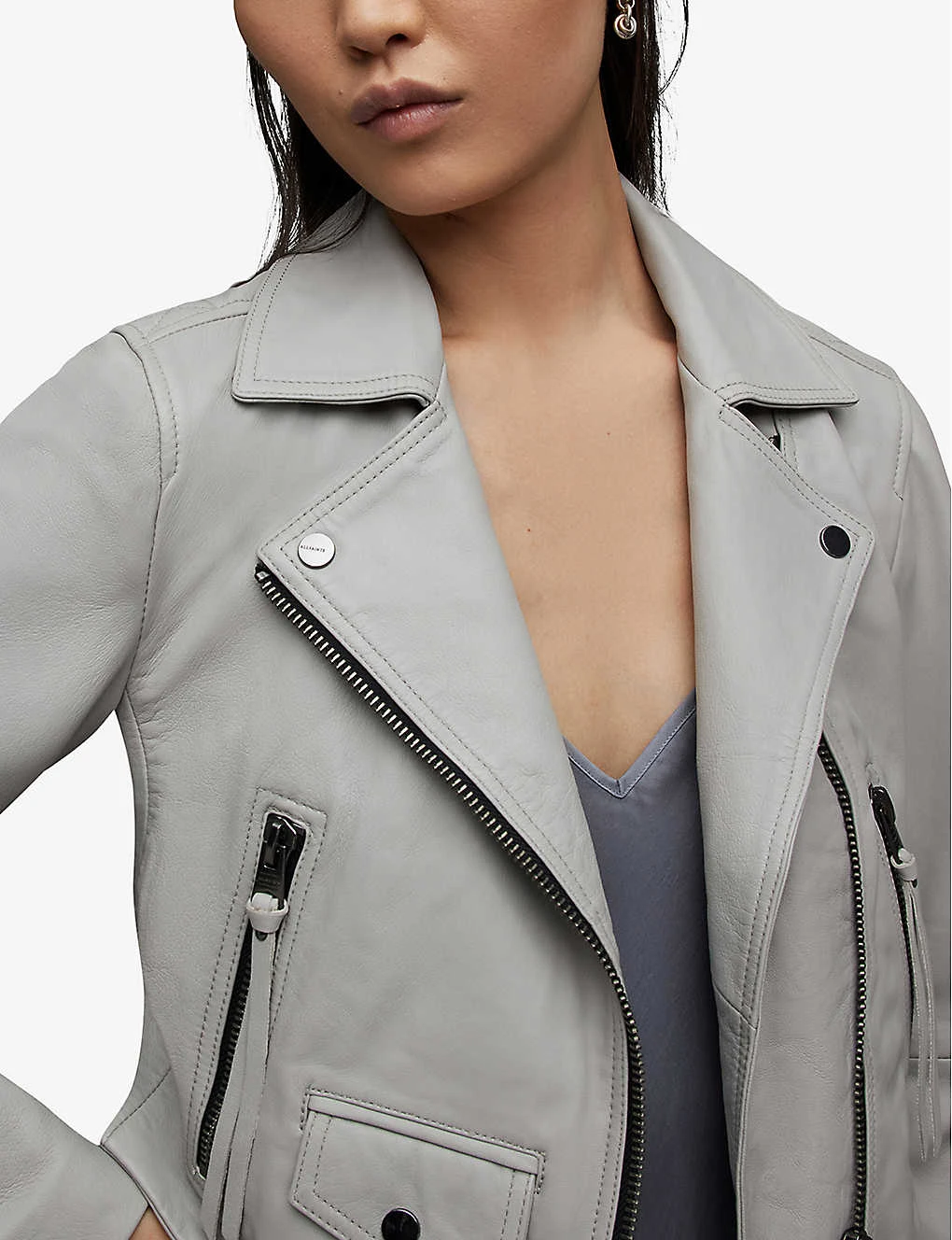 AllSaints Elora Cropped Leather Biker Jacket 5 AllSaints Elora Cropped Leather Biker Jacket - Image 5