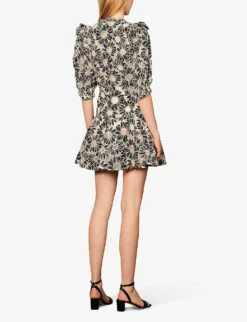 Sandro Audrey Floral-embroidered Cotton Mini Dress -Women Clothing Store R03697082 NOIRGRIS ALT02