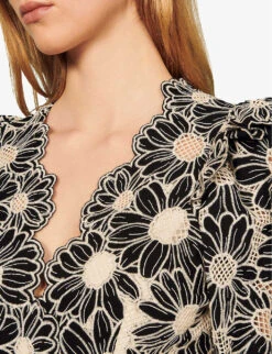 Sandro Audrey Floral-embroidered Cotton Mini Dress -Women Clothing Store R03697082 NOIRGRIS ALT04