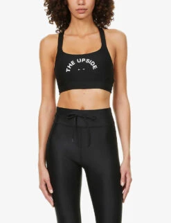 Matte Tech Paola Logo Print Stretch-jersey Sports Bra -Women Clothing Store R03740636 BLACK ALT02