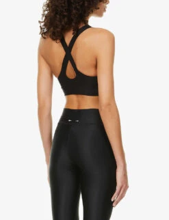 Matte Tech Paola Logo Print Stretch-jersey Sports Bra -Women Clothing Store R03740636 BLACK ALT03