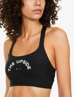 Matte Tech Paola Logo Print Stretch-jersey Sports Bra -Women Clothing Store R03740636 BLACK ALT04