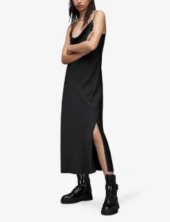 AllSaints Hadley Satin Midi Dress -Women Clothing Store R03758822 BLACK ALT02