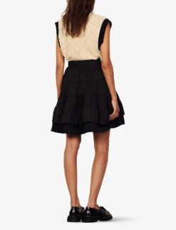 Sandro Fanfan Ruffle-detail Cotton Mini Skirt -Women Clothing Store R03787516 NOIRGRIS ALT02