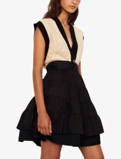 Sandro Fanfan Ruffle-detail Cotton Mini Skirt -Women Clothing Store R03787516 NOIRGRIS ALT03