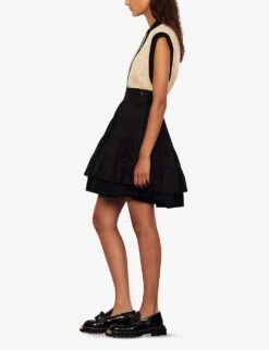 Sandro Fanfan Ruffle-detail Cotton Mini Skirt -Women Clothing Store R03787516 NOIRGRIS ALT04