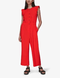 Whistles Frilled Wide-leg Woven Jumpsuit -Women Clothing Store R03789450 RED ALT03
