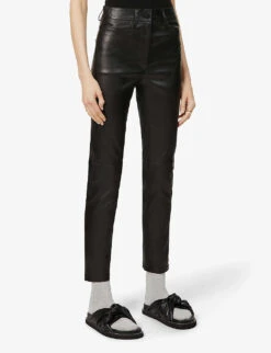Joseph Teddy Tapered Mid-rise Leather Trousers -Women Clothing Store R03844969 BLACK ALT02