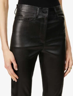 Joseph Teddy Tapered Mid-rise Leather Trousers -Women Clothing Store R03844969 BLACK ALT04