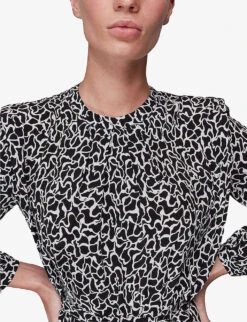 Whistles Round-neck Swirl-print Crepe Mini Dress -Women Clothing Store R03851426 BLACKMULTI ALT02