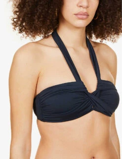 Seafolly Collective Twist-detail Halterneck Recycled Nylon-blend Bikini Top -Women Clothing Store R03854730 TRUENAVY ALT04