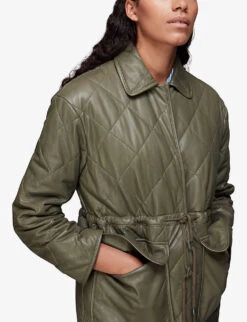 Whistles Millie Quilted Leather Coat -Women Clothing Store R03885108 KHAKIOLIVE ALT02