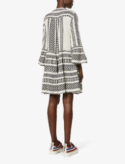Devotion Twins Ella Flared-sleeve Cotton Mini Dress -Women Clothing Store R03886532 BLACKOFFWHITE ALT03