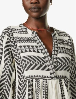 Devotion Twins Ella Flared-sleeve Cotton Mini Dress -Women Clothing Store R03886532 BLACKOFFWHITE ALT04