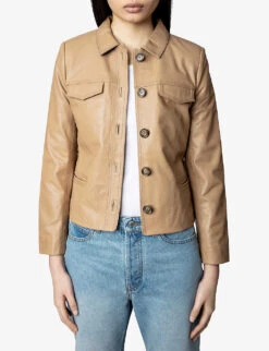 Zadig & Voltaire Liam Classic-collar Button-up Leather Jacket -Women Clothing Store R03909559 COGNAC ALT02