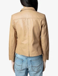 Zadig & Voltaire Liam Classic-collar Button-up Leather Jacket -Women Clothing Store R03909559 COGNAC ALT03