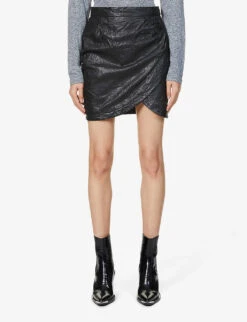 Zadig & Voltaire Julipe Crinkled Leather Mini-skirt -Women Clothing Store R03911131 NOIR ALT02