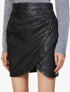 Zadig & Voltaire Julipe Crinkled Leather Mini-skirt -Women Clothing Store R03911131 NOIR ALT04