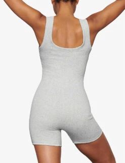 Slim-fit Ribbed Stretch-cotton Playsuit -Women Clothing Store R03920629 LIGHTHEATHERGREY ALT03