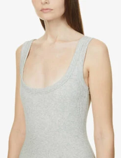 Slim-fit Ribbed Stretch-cotton Playsuit -Women Clothing Store R03920629 LIGHTHEATHERGREY ALT04