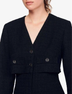 Sandro Seal Textured Tweed Playsuit -Women Clothing Store R03947922 NOIRGRIS ALT04