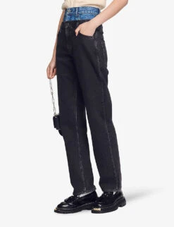 Sandro Kitty Trompe L'œil High-rise Mom Jeans -Women Clothing Store R03948078 NOIRGRIS ALT02