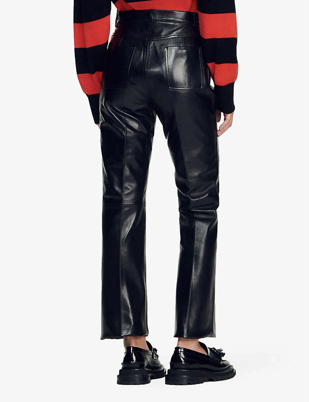 Sandro Dumont Flared High-rise Leather Trousers 4 Sandro Dumont Flared High-rise Leather Trousers - Image 4