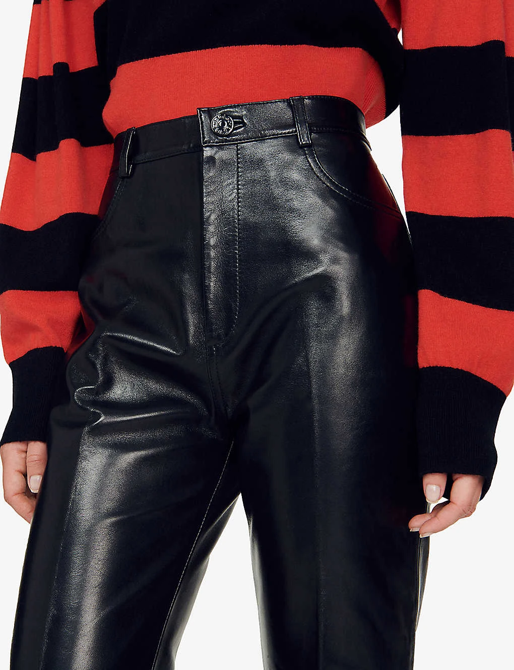 Sandro Dumont Flared High-rise Leather Trousers 5 Sandro Dumont Flared High-rise Leather Trousers - Image 5