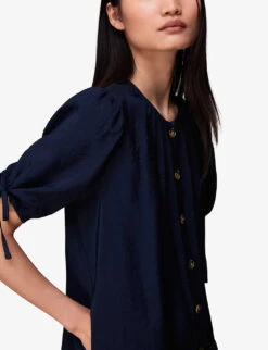 Whistles Frankie Button-fastened Woven Mini Dress -Women Clothing Store R03950710 NAVY ALT03