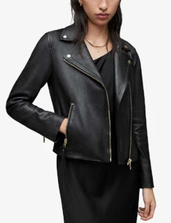 AllSaints Dalby Gold-tone Hardware Leather Biker Jacket -Women Clothing Store R03951868 BLACKGOLD ALT02