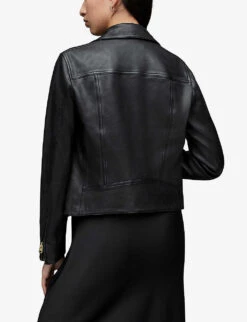AllSaints Dalby Gold-tone Hardware Leather Biker Jacket -Women Clothing Store R03951868 BLACKGOLD ALT03