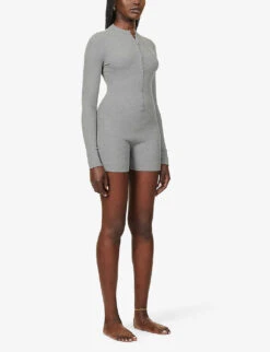 Soft Lounge Ribbed Stretch-jersey Playsuit -Women Clothing Store R03958695 HEATHERGREY ALT02