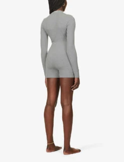 Soft Lounge Ribbed Stretch-jersey Playsuit -Women Clothing Store R03958695 HEATHERGREY ALT03