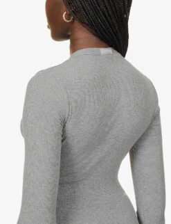 Soft Lounge Ribbed Stretch-jersey Playsuit -Women Clothing Store R03958695 HEATHERGREY ALT04