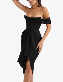 Janis Corset Satin Midi Dress 7 Janis Corset Satin Midi Dress -Women Clothing Store R03960053 BLACK ALT02