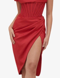 Lulu Draped Satin Midi Dress -Women Clothing Store R03960154 RED ALT04