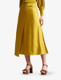 Ted Baker Jaune Tied-waist High-waisted Woven Midi Skirt -Women Clothing Store R03971506 MIDYELLOW ALT02