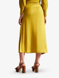 Ted Baker Jaune Tied-waist High-waisted Woven Midi Skirt -Women Clothing Store R03971506 MIDYELLOW ALT03