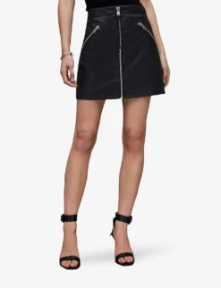 AllSaints Piper Zipped Faux-leather Mini Skirt -Women Clothing Store R03977217 BLACK ALT02