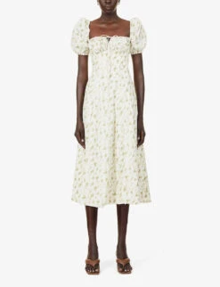 Tallulah Puffed-sleeve Woven Midi Dress -Women Clothing Store R03983263 GARDENPRINT ALT02