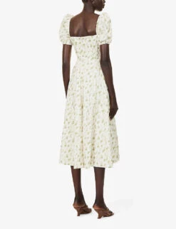 Tallulah Puffed-sleeve Woven Midi Dress -Women Clothing Store R03983263 GARDENPRINT ALT03