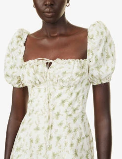 Tallulah Puffed-sleeve Woven Midi Dress -Women Clothing Store R03983263 GARDENPRINT ALT04