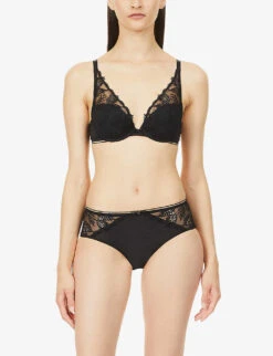 Simone Perele Bloom Embroidered Underwired Stretch-woven Push-up Bra -Women Clothing Store R03990733 015BLACK ALT02