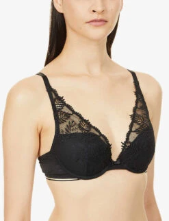 Simone Perele Bloom Embroidered Underwired Stretch-woven Push-up Bra -Women Clothing Store R03990733 015BLACK ALT04
