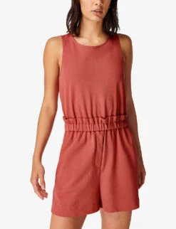 Sweaty Betty Harlow Tie-back Cotton-blend Playsuit -Women Clothing Store R03995065 COPPERPINK ALT02